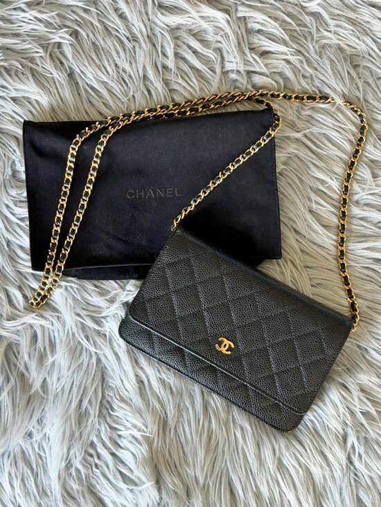 CHANEL Handbags - Authentic CHANEL Black Caviar Leather Wallet on Chain WOC Gold Hardware